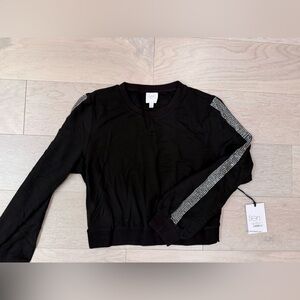 NWT Sen Black Long Sleeve Top with Rhinestone Stripes